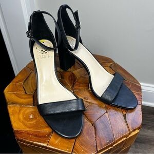 Vince Camuto Women's Sz 9 Monessa Black Leather Block Heels